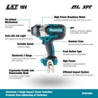 Makita DTW1004Z 18V LXT 12 Brushless High Torque Impact Wrench - Tool Only (7)