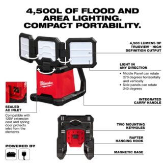 Milwaukee 2368-20 M18 ROVER Dual Power Triple-Panel Flood and Area Light - Tool Only (1)