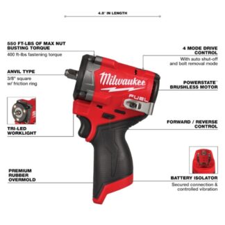 Milwaukee 2562-20 M12 FUEL 38 Drive Stubby Impact Wrench - Tool Only (6)