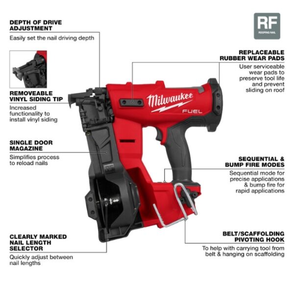 Milwaukee 2909-20 M18 FUEL Coil Roofing Nailer - Tool Only
