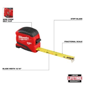 Milwaukee 48-22-1712 12ft Compact Tape Measure (2)