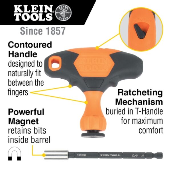 Klein 33804 ProFlex Impact-Rated Interchangeable Ratcheting T-Handle Set 23-Piece
