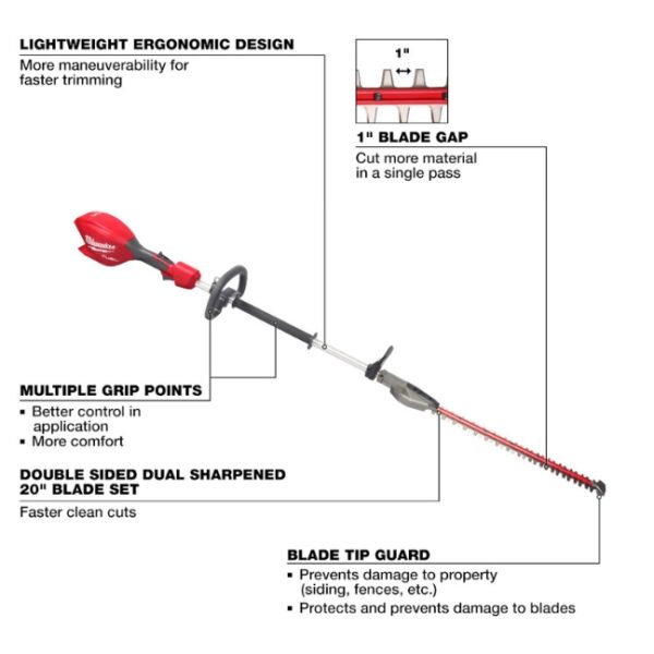 Milwaukee 3043-20 M18 FUEL Short Pole Hedge Trimmer - Tool Only