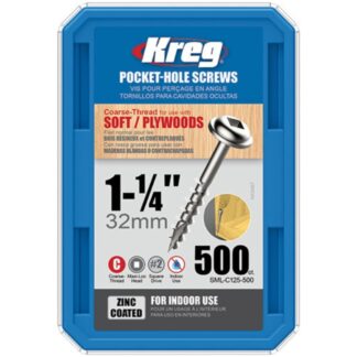 Kreg SML-C125-500 #8 x 1-1/4" Square-Drive Coarse Washer Head Pocket-Hole Screw Zinc Coating 500-Pack