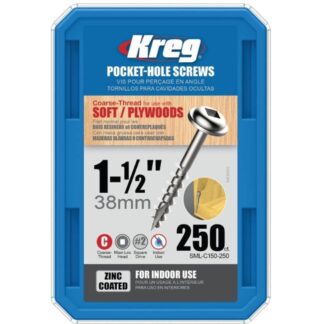 Kreg SML-C150-250 #8 x 1-1/2" Square-Drive Coarse Washer Head Pocket-Hole Screw Zinc Coating 250-Pack