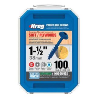 Kreg SML-C150B-100 #8 x 1-1/2" Blue KoteSquare-Drive Coarse Washer Head Pocket-Hole Screw Zinc Coating 100-Pack