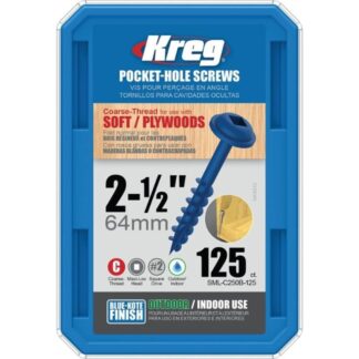 Kreg SML-C250B-125 #8 x 2-1/2" Blue Kote Square-Drive Coarse Washer Head Pocket-Hole Screw Zinc Coating 125-Pack