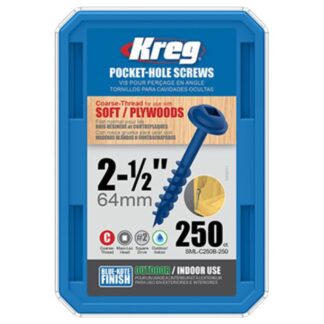 Kreg SML-C250B-250 #8 x 2-1/2" Blue Kote Square-Drive Coarse Washer Head Pocket-Hole Screw Zinc Coating 250-Pack