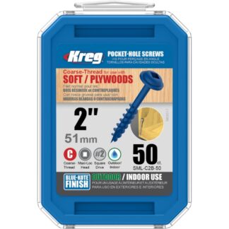 Kreg SML-C2B-50 #8 x 2" Blue Kote Square-Drive Coarse Washer Head Pocket-Hole Screw Zinc Coating 50-Pack