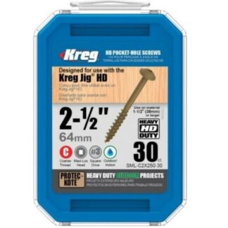 Kreg SML-C2X250-30 #14 x 2-1/2" Protec Kote Square-Drive Coarse Washer Head Pocket-Hole Screw Zinc Coating 30-Pack