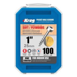 Kreg SPS-C1-100 #7 x 1" Square-Drive Coarse Pan Head Pocket-Hole Screw Zinc Coating 100-Pack