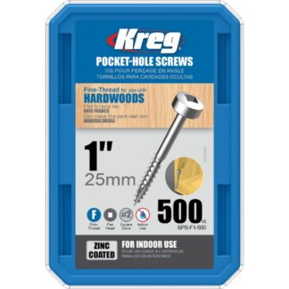 Kreg SPS-F1-500 #6 x 1" Square-Drive Fine Pan Head Pocket-Hole Screw Zinc Coating 500-Pack