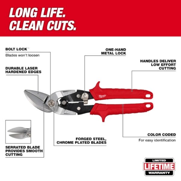 Milwaukee 48-22-4542 Left Cutting Offset Aviation Snips (1) Milwaukee 48-22-4542 Left Cutting 45º Offset Aviation Snips