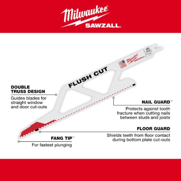 Milwaukee 48-00-1600 5TPI Flush Cut SAWZALL Blade