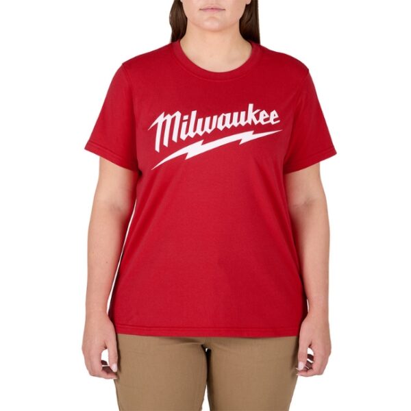 Milwaukee F453 Women's Large Logo Short Sleeve Heavy Duty T-Shirt - Red (4) Milwaukee F453 Women's Large Logo Short Sleeve Heavy Duty T-Shirt - Red