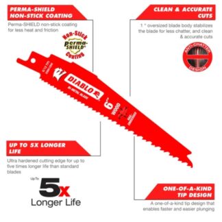 Diablo DS0912BW25C 9 4-6 TPI Bi-Metal Reciprocating Saw Blade for Nail-Embedded Wood 25-Pack