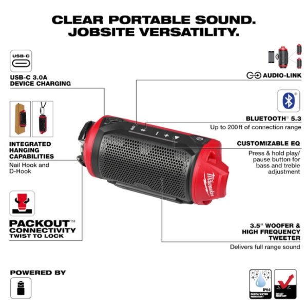 Milwaukee 2955-20 M12 Bluetooth Jobsite Speaker with PACKOUT Compatibility