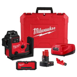 Milwaukee 3642-21 M12 Green 360° 3-Plane Laser Kit with Automatic Alignment and Receiver