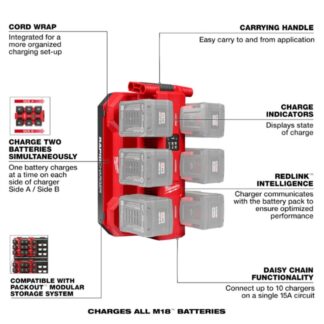 Milwaukee 48-59-1817 M18 Six Bay Daisy Chain Rapid Charger for Packout (2)