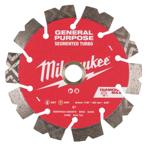 Milwaukee 49-93-9005 5" DIAMOND MAX Segmented Turbo General Purpose Diamond Blade