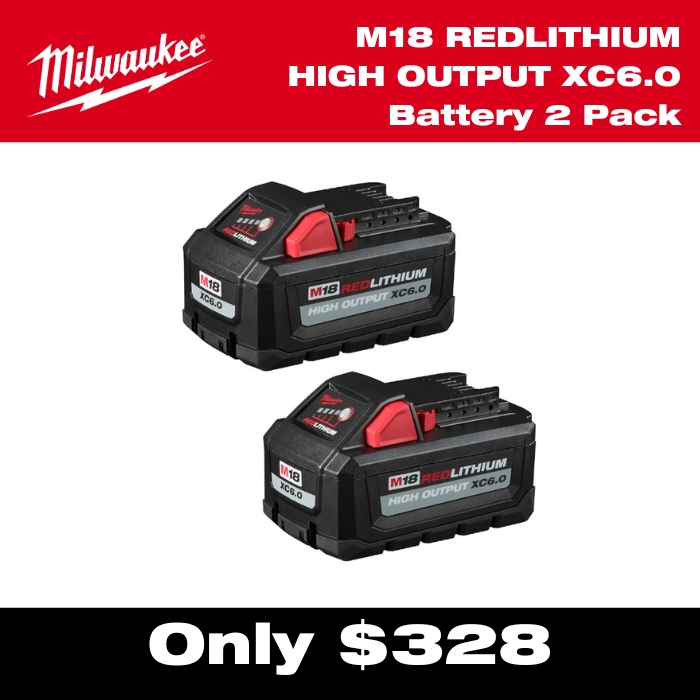 Milwaukee 48-11-1862 2 Pack XC6.0 Batteries Only $328