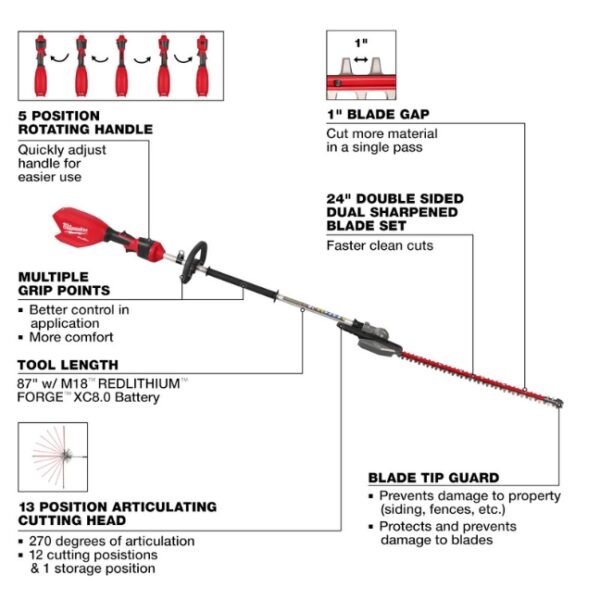 Milwaukee 3012-20 M18 FUEL Pole Articulating Hedge Trimmer - Tool Only