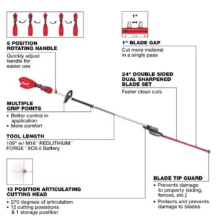 Milwaukee 3035-20 M18 FUEL Extended Pole Articulating Hedge Trimmer - Tool Only (1)