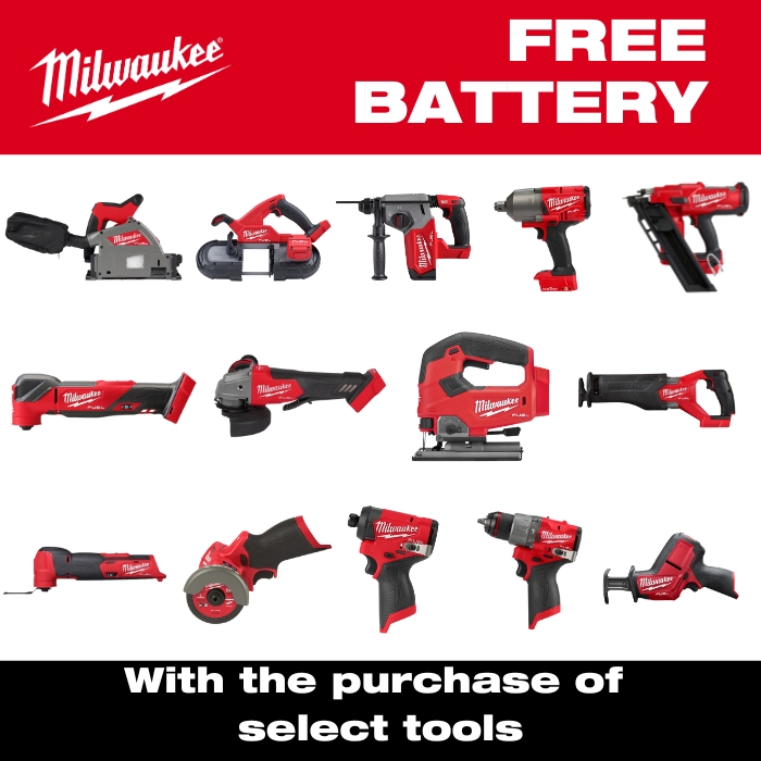 Free Battery with Select Milwaukee Tools