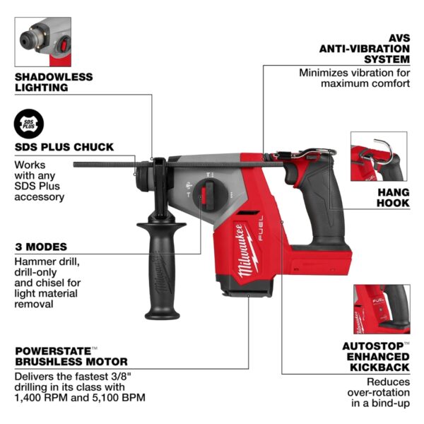 Milwaukee 2908-20 M18 FUEL 5/8" SDS Plus Rotary Hammer - Tool Only