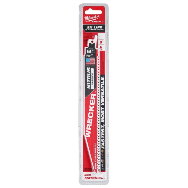 Milwaukee 48-00-5572 WRECKER 9" 6TPI NITRUS CARBIDE Tipped SAWZALL Blade for General Purpose Cuts 5-Pack