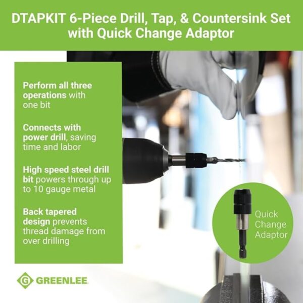 Greenlee DTAPKIT 6-32 to 1/4-20 Drill Tap Set 6-Piece