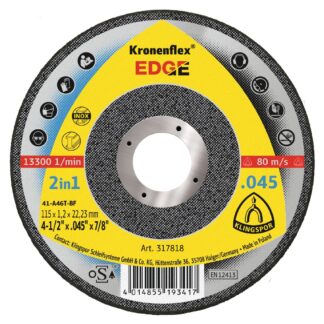 Klingspor 317818 KRONENFLEX EDGE 4-1/2" x 0.45" x 7/8" Type 1 Cut-Off Wheel for Stainless Steel 25-Pack