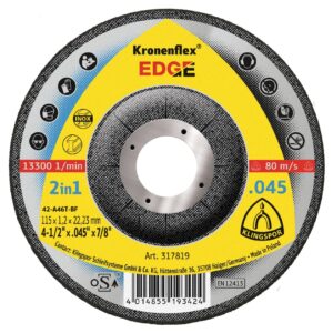 Klingspor 317819 KRONENFLEX EDGE 4-1/2" x 0.45" x 7/8" Type 27 Cut-Off Wheel for Stainless Steel 25-Pack
