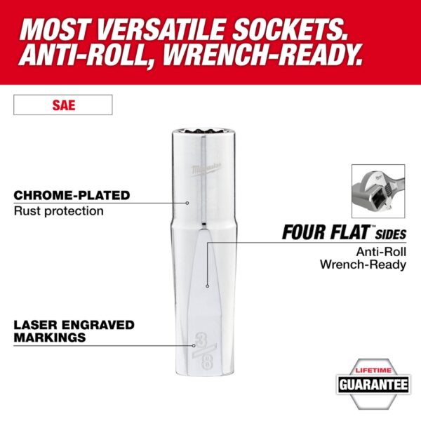 Milwaukee 48-22-9285 38 Drive 6 and 12 Point SAE and Metric Socket Set with PACKOUT Organizer 98-Piece (4) Milwaukee 48-22-9285 3/8" Drive 6 and 12 Point SAE and Metric Socket Set with PACKOUT Organizer 98-Piece