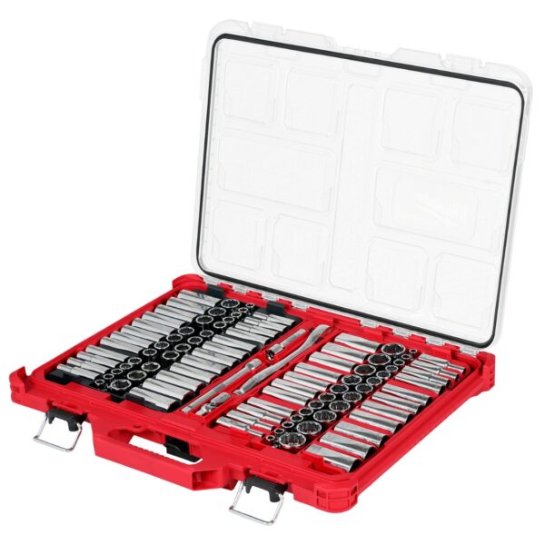 Milwaukee 48-22-9285 38 Drive 6 and 12 Point SAE and Metric Socket Set with PACKOUT Organizer 98-Piece Milwaukee 48-22-9285 3/8" Drive 6 and 12 Point SAE and Metric Socket Set with PACKOUT Organizer 98-Piece