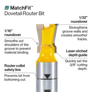 Specially designed to route tracks for MATCHFIT Dovetail Clamps and Dovetail Hardware. (2)
