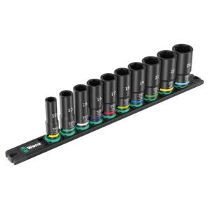 Wera 005590 Magnetic Rail B Impaktor Deep 1 Metric Socket Set, 3/8" Drive 10-Piece