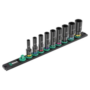 Wera 005591 Magnetic Rail B Impaktor Deep 1 Imperial Socket Set, 3/8" Drive 9-Piece