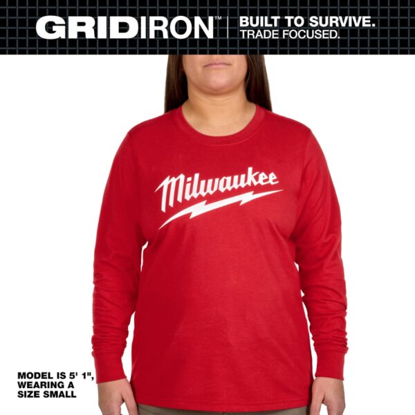 Milwaukee F553R Women's GRIDIRON Long Sleeve Logo T-Shirt - Red