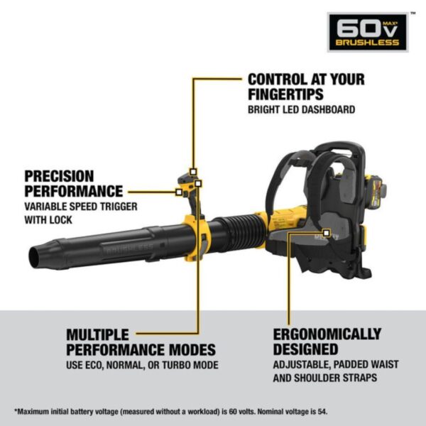 DeWalt DCBL570B 60V MAX Brushless Backpack Blower - Tool Only