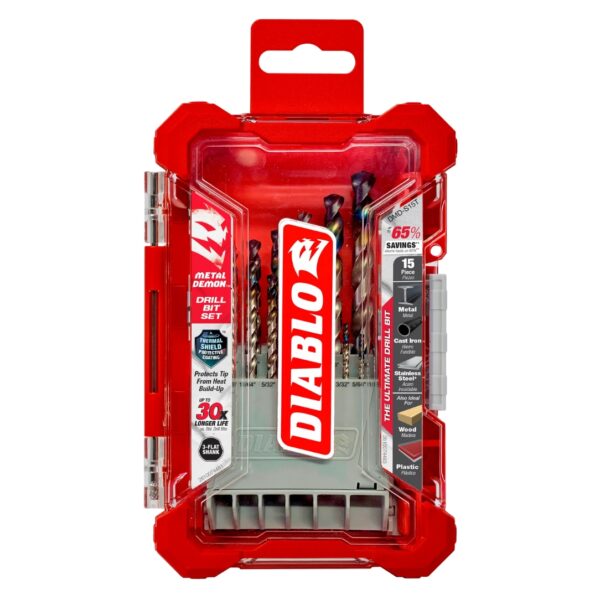 Diablo DMD-15T METAL DEMON Drill Bits Set for Mild, Hardened and Stainless Steels 15-Piece