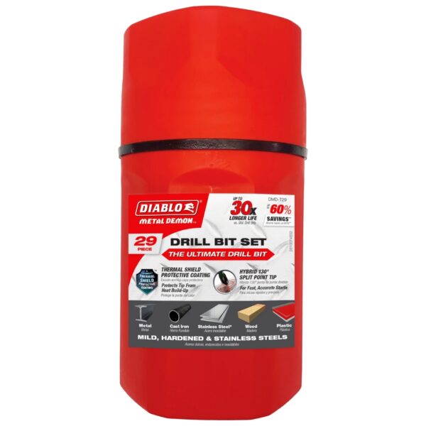 Diablo DMD-T29 METAL DEMON Drill Bits Set for Mild, Hardened and Stainless Steels 29-Piece