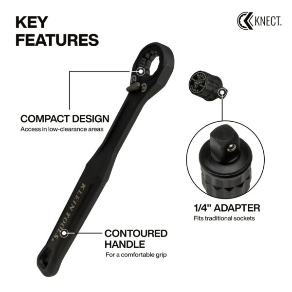 Klein 65301ADP KNECT Pass-Through Ratchet and 1/4" Drive Socket Adapter Set