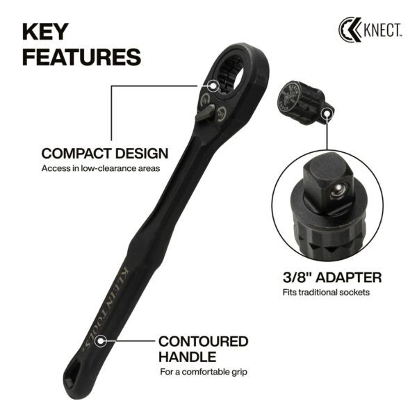 Klein 65408ADP KNECT Pass-Through Ratchet and 3/8" Drive Socket Adapter Set