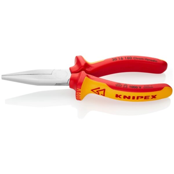Knipex 3016160 6-1/4" 1000v Insulated Long Nose Pliers - Flat tips