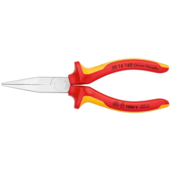 Knipex 3016160 6-1/4" 1000v Insulated Long Nose Pliers - Flat tips