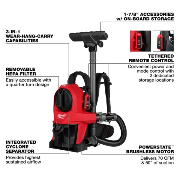 Milwaukee 0895-20 M18 FUEL 3-in-1 Backpack Vacuum - Tool Only