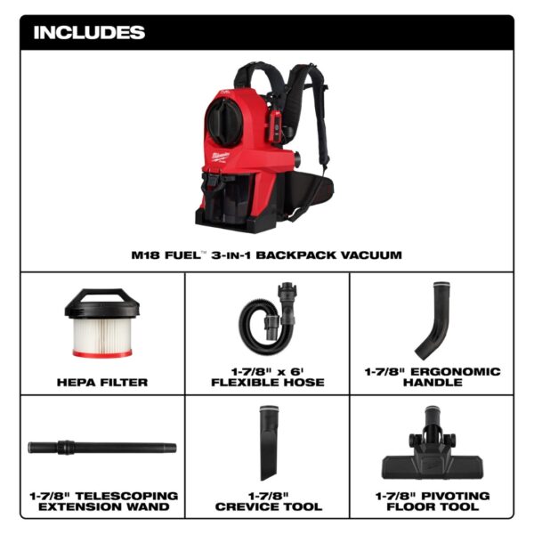 Milwaukee 0895-20 M18 FUEL 3-in-1 Backpack Vacuum - Tool Only