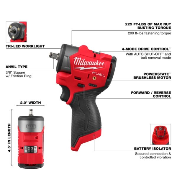 Milwaukee 3049-20 M12 FUEL 3/8" Subcompact Impact Wrench with Friction Ring - Tool Only