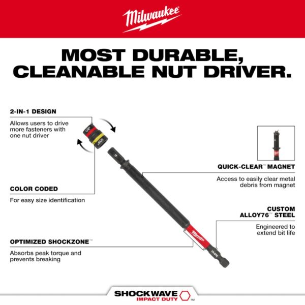 Milwaukee 49-66-4745 SHOCKWAVE Impact Duty 1/4” and 5/16” x 6” QUIK-CLEAR 2-in-1 Magnetic Nut Driver